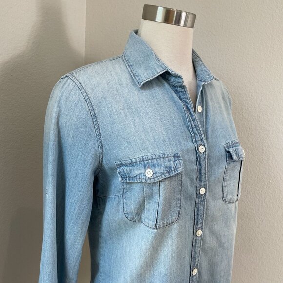 J Crew Womens 6 Button Up Light Denim Chambray Shirt Long Sleeve Casual - Picture 2 of 10
